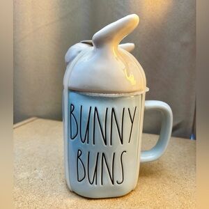 Rae Dunn Blue White Bunny Buns Mug with Lid Topper NWT
